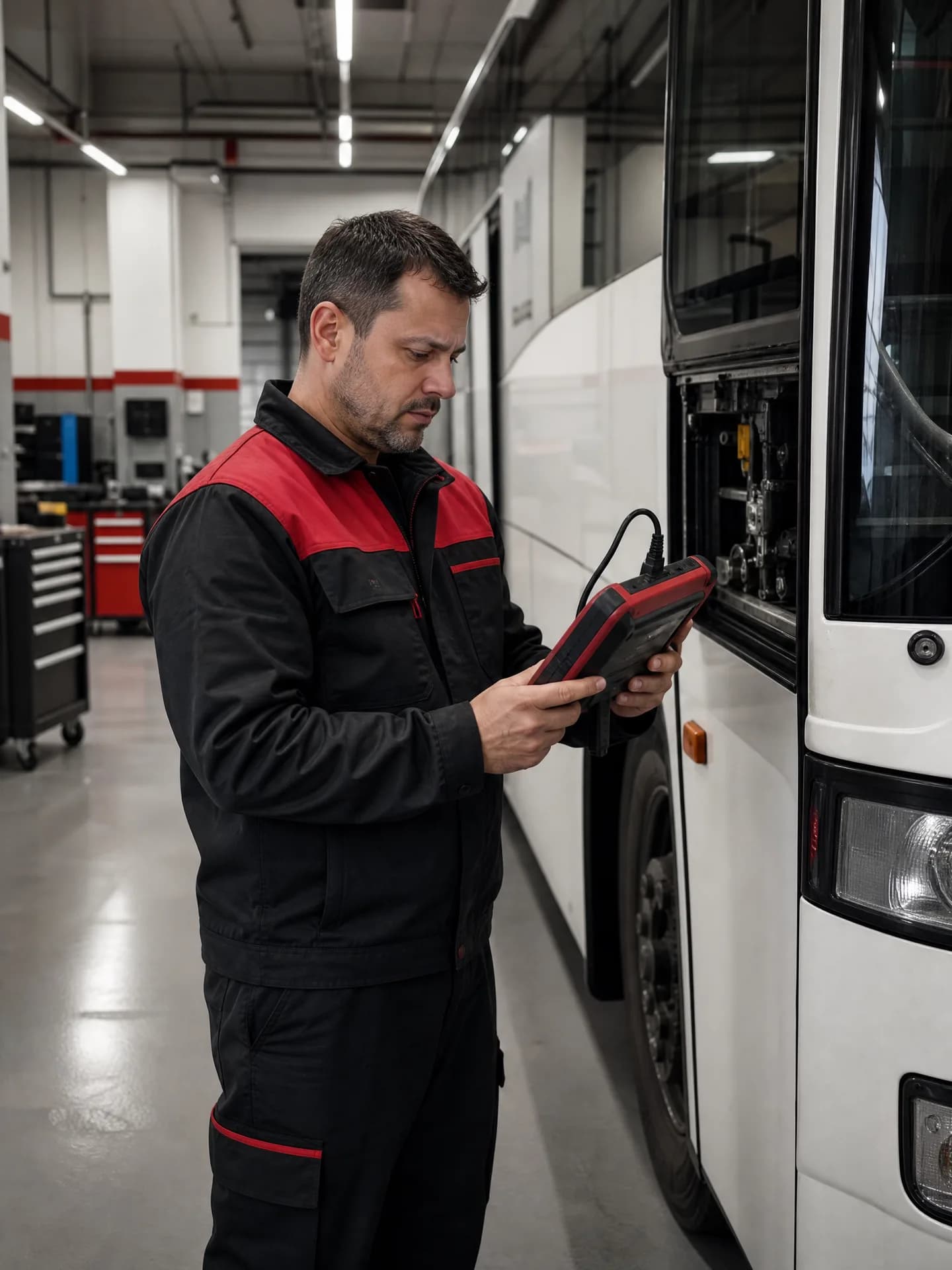 Técnico KLPSA con escáner de diagnóstico